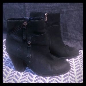 Suede platform ankle booties with zipper detail